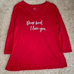 CATO  V-NECK RED DEAR BED I LOVE YOU LOGO SLEEPWEAR TOP MED